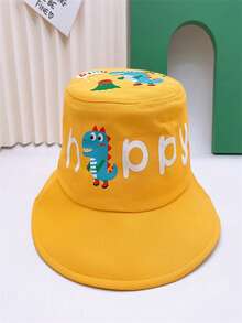 1pc Kids Dinosaur Embroidered Bucket Hat, Boys/Girls Happy Letter Print Sun Protection Cap - Dinosaur Fisherman's Hat - View 17