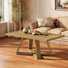 LITTLE TREE 120cm Rectangle Farmhouse Coffee Table, Wooden Tea Table Center Accent Table For Living Room Bedroom Small Space - Brown - View 3