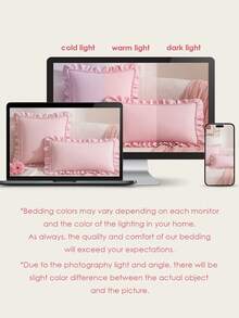 1 pieza Funda de almohada acolchada con volantes estilo francés romántico (no incluye el relleno de la almohada), funda de almohada decorativa romántica exquisita para dormitorio/dormitorio/sofá/sillón, regalo para seres queridos, certificado Oeko-Tex - Rosa - Ver 7