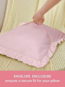 1 pieza Funda de almohada acolchada con volantes estilo francés romántico (no incluye el relleno de la almohada), funda de almohada decorativa romántica exquisita para dormitorio/dormitorio/sofá/sillón, regalo para seres queridos, certificado Oeko-Tex - Rosa - Ver 4