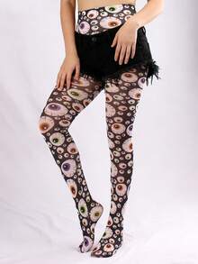1 Pair Spring/Summer Versatile Devil's Eye Retro Print Pantyhose, Leggings, Sweet & Cool Fashion, High Elasticity & Comfort, Suitable For Daily Outfit, Fashion Item, Couples, Holiday Gifts - Multicolor - View 3