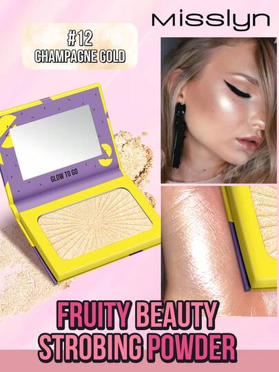 Misslyn Fruity Beauty Strobing Powder, Brighten,Makeup Shimmer Illuminate Cosmetic, Silver Glitter Highlighter, Face Illuminator Highlighter, Shimmer, Pigment Rich & Silky Formula, Natural Glow, Illuminator Highlighter, Lightweight, , Y2K Makeup Party ชายหาด Travel Holiday Camping Outdoors Present Rose Fashion Girl New Year Cosmetic Cosplay Best Trip Festivals Color Fancy Campus School Charm Vibe Cny Chinese New Year, Valentine's Day Gifts,Vegan,Cruelty Free