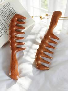1pc Wide-Tooth Massage Sandalwood Hair Curling Comb, Ins-Style Natural Wood Handle Wavy Pattern, Scalp Massage, Home Use, Mother's Day/Valentine's Day Gift, Approx. 20cm Length - Wide-tooth Massage Comb - View 9