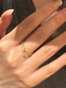 1枚优雅时尚欧美铜镶嵌锆石水滴吊坠戒指，多功能可调节指节戒指，适合日常休闲佩戴 - 彩色 - 查看 3