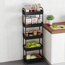 Carrito de cocina, camión de almacenamiento, cesta móvil, estante de ruedas negras - Blanco - Ver 2