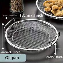 Cesta metálica plegable redonda con bandeja de goteo, colador de acero inoxidable resistente al aceite y sartén (también parrilla/bandeja de escurrido), herramienta de cocina duradera y fácil de limpiar - Ver 3