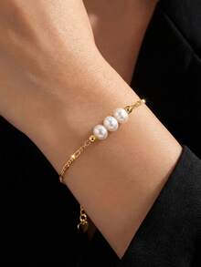 1pc S925 Sterling Silver French Elegant Pearl Bracelet, Women's Chic Elegant Fashion High-End Minimalist Versatile Accessory, Suitable For Work Outfit, Exquisite Gift - Pearl - View 8