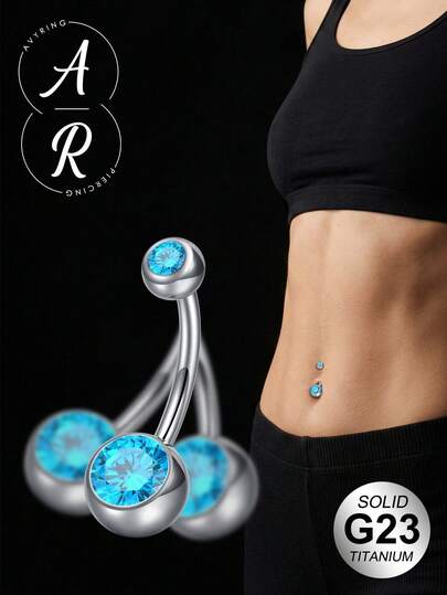 AVYRING G23钛金肚脐环，内螺纹，长度可选6mm、8mm、10mm、12mm、14mm、16mm，圆形锆石肚脐环，男女通用