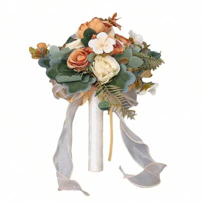 1pc Artificial Golden Rose Bouquet, Bridal Bridesmaid Wedding Party Decor Gift