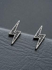 1 Pair Fashion Lightning Stud Earrings For Men, Minimalist Lightning Design With Rhinestones, Suitable For Daily Wear, Gifts For Friends On Holidays, Anniversaries, Birthdays - Multicolor - View 6