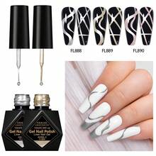 FOUR LILY 10ml Y2K Metallic Line Art Nail Gel Polish Set, Gold & Silver Ultra-Bright Mirror Line Nail Gel, Semi-Permanent Line UV Nail Gel, Suitable For French Manicure, Home DIY Nail Art, Nail Salon, Women's Gift - 銀色 - 查看 5