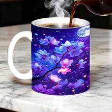 1PC, Glowing Cherry Blossoms, 11 Oz Color Ceramic Mug, Dreamy Art Print Pattern, Suitable For Home, Office, Garden, Teachers' Day , Nurse Day, Mother' Day, 250th Anniversary, Tumbler,Local Warehouse, Gifts For Men And Women, Friends. - Màu xanh lam - Xem 2
