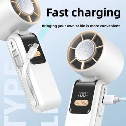 Mini ventilador de mano turbo, ventilador portátil y plegable de escritorio, motor silencioso de alta capacidad, pantalla LED digital, ventilador de refrigeración portátil/de bolsillo, 199 niveles de velocidad del viento, recargable por USB, incluye cable de carga tipo C, adecuado para oficina, viajes, uso en interiores y exteriores