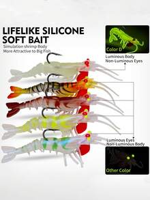 Lead-Head Hook Luminous Shrimp Lure Bait, Five-Section Soft Shrimp, Segmented Shrimp With Lead Pendant, Segmented Shrimp Fish Bait, Lure Soft Fish Bait - Multicolor - View 1