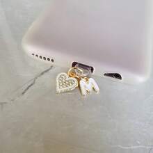 1 Piece Of Light Luxury Sparkling Diamond Letter Heart-Shaped Phone Dust Plug Protective Decorative Accessory, DIY English Letters From A To M Available, 26 Letters Alphabet Type-C Charging Port Dust Cover Accessory, Suitable For DIY Phone Decoration, Applicable To Type-C - Multicolor - View 4