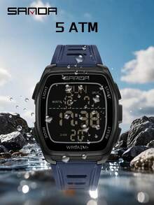 SANDA. Reloj electrónico de moda para hombre SANDA 9080, multifunción, alarma, luminoso, resistente al agua, a prueba de golpes, reloj deportivo y casual - Azul - Ver 3