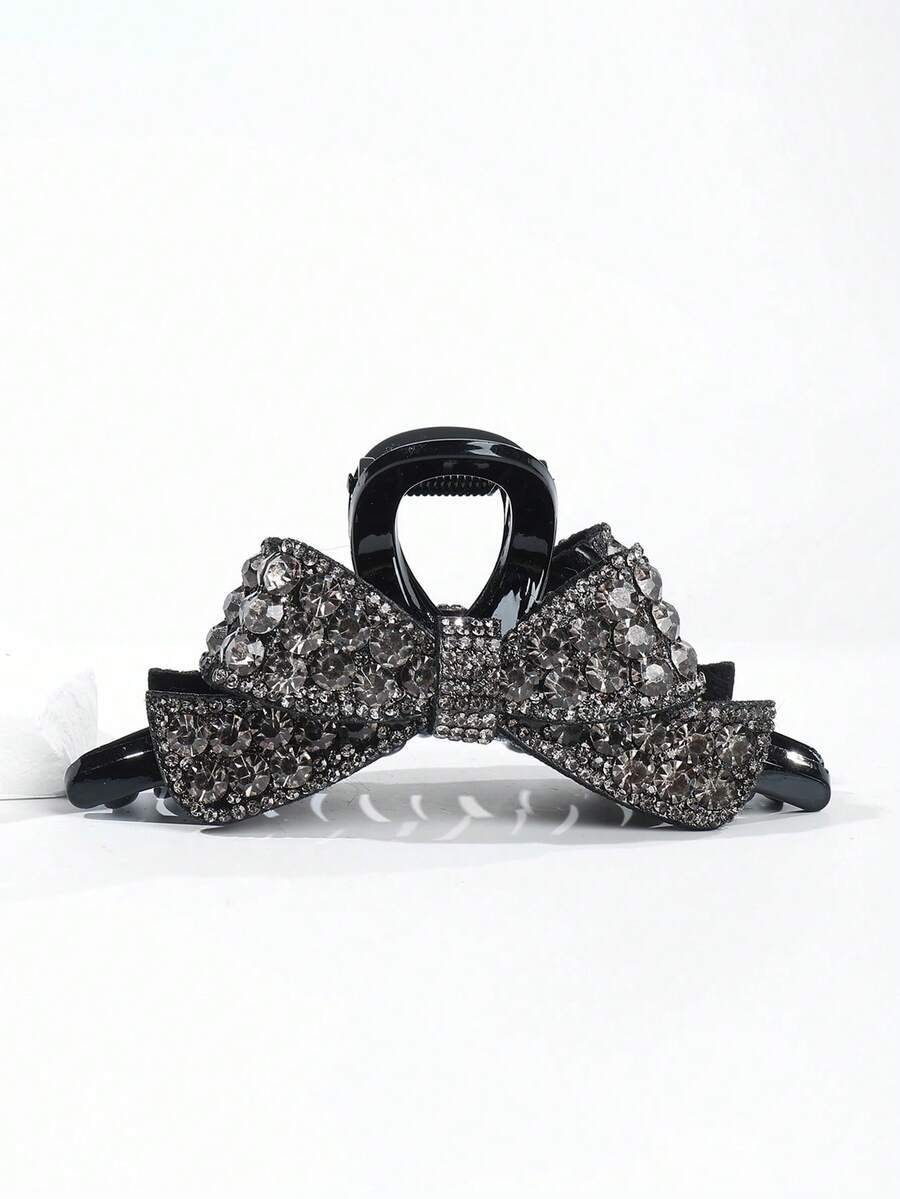 1个女士黑色植绒双面心形字母交叉发夹，时尚简约设计，适合日常佩戴 - 彩色 - 查看 1