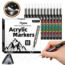 12/24/36/48/60/72/120/168/240支装丙烯马克笔套装，丙烯马克笔毛笔头，不透明水彩笔，适用于岩石绘画、书法、剪贴簿、手写、卡片制作等艺术创作，可在黑纸、木头、塑料、画布等材质上使用，附赠礼盒/礼袋，是送给男孩女孩学生、返校季和教师节的理想礼物。 - 彩色 - 查看 29