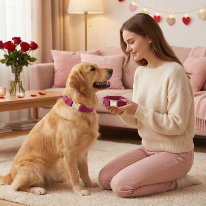 Adjustable Velvet Zinc Alloy Pet Collar/Dog Collar, Suitable For Large, Medium And Small Pets, Soft And Comfortable Velvet Material, Suitable For Long-Term Wear, Especially For Pets With Sensitive Skin