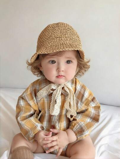 1 chiếc mũ chống nắng thủ công cho bé gái, có dây đeo điều chỉnh được, mũ tai bèo thoáng khí cho bé từ 12-24 tháng tuổi, rất cần thiết cho hoạt động ngoài trời mùa xuân và mùa hè.