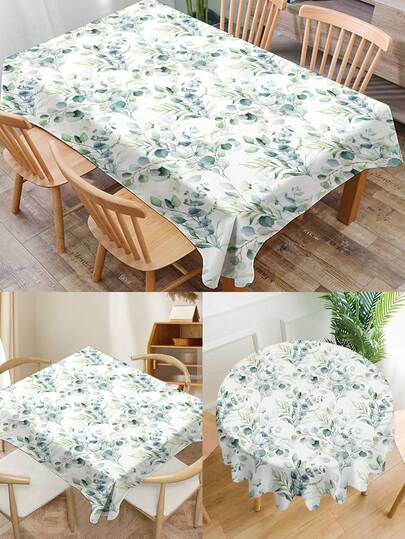 1pc Leaf Pattern Printed Tablecloth, Modern Polyester Rectangular/Round Waterproof Tablecloth, Digital Printing Suitable For Living Room, Outdoor Dining Table, Small Round Table
