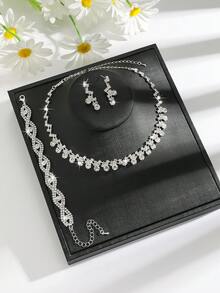Rhinestone Necklace, Earrings And Bracelet Set, Suitable For Weddings, Graduations And Daily Wear,Classy,Festival - White - View 2