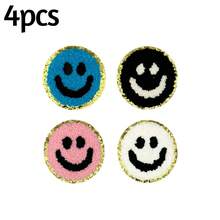 [4/9/15pcs Joyful Face Embroidered Patches] Joyful Face Chenille Embroidered Patches, Self-Adhesive Appliques For DIY Clothing And Accessories - Multicolor - View 13