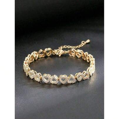 1pc Luxury Heart-Shaped Zirconia Bridal Bracelet, Adjustable Elegant Minimalist High-End Sparkly Women