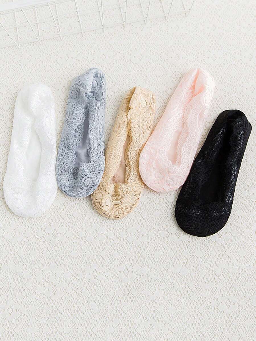 1/5/10 Pairs Boat Socks Slippers Fashion Sexy Lace Invisible Sock Hollow Silicone Non-Slip Breathable Thin Comfortable Spring Summer Women Socks