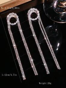 1对多层长流苏几何水晶锆石全镶耳环，时尚水钻耳环，适合搭配晚礼服，日常佩戴闪亮耳环 - 鋯石流蘇耳環 - 查看 12