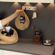 1pc/3pcs/6pcs Hanging Wall Vegetable & Fruit Basket, Bohemian Style Handwoven Linen Basket, Flower Pot Hanging Basket, Bird Nest Wall Hanging Mesh Bag, Handcrafted Wall Hanging Basket With Ring, Versatile Home Essential For Kitchen Storage, Decoration, Wall Decor, Living Room, Entryway, Housewarming & Birthday Gift - Multicolor - View 10