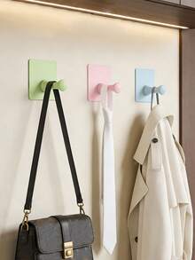 4pcs Self-Adhesive Bathroom Hooks - No-Drill Wall-Mounted Towel & Bathrobe Hooks, Space-Saving Multi-Functional Adhesive Hooks For Bedroom, Kitchen, Bathroom - Ideal Clothing, Hat Storage Bathroom Accessories - Multicolor - View 1