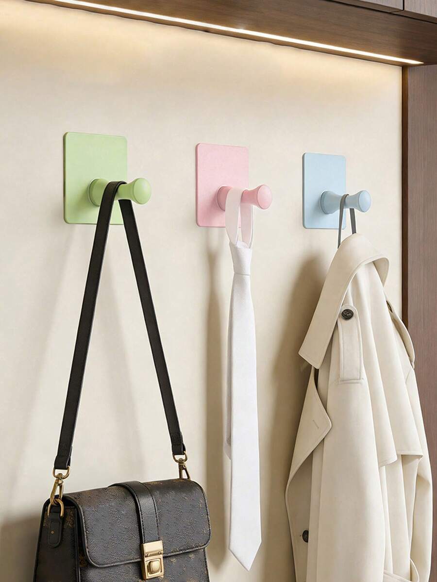 4pcs Self-Adhesive Bathroom Hooks - No-Drill Wall-Mounted Towel & Bathrobe Hooks, Space-Saving Multi-Functional Adhesive Hooks For Bedroom, Kitchen, Bathroom - Ideal Clothing, Hat Storage Bathroom Accessories - Multicolor - View 1