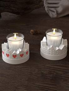 1Pc Irregular Round Silicone Mold, DIY Embossed Heart House Candle Cup & Candle Holder Casting Mould, For Aromatherapy Candle Gypsum Cement Concrete Succulent Planter, Handmade Home Table Decor Craft Supplies - White Silicone Mold - View 6
