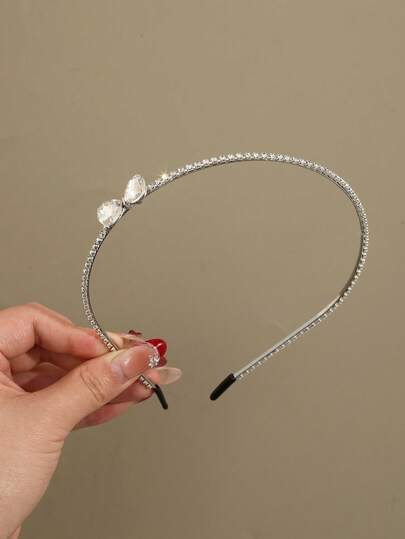 1pc Elegant Rhinestone Bow Headband, Minimalist Sophisticated Accessory For Women, Suitable For Daily Wear, Parties, Weddings, Holidays, Gift