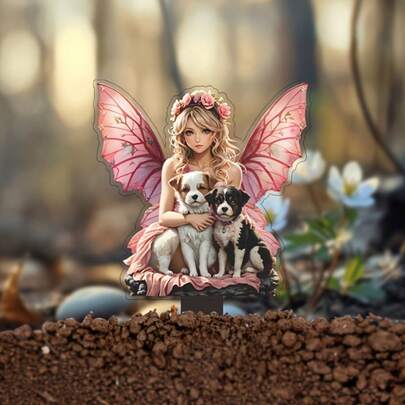 2D Acrylic Guarding Dog Miniature Landscape Garden Stake, Creative Home Decor Craft