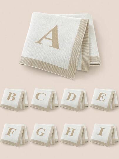 1pc 26 Letter Knitted Baby Blanket, Minimalist Casual Infant Throw Blanket, Suitable For All Seasons