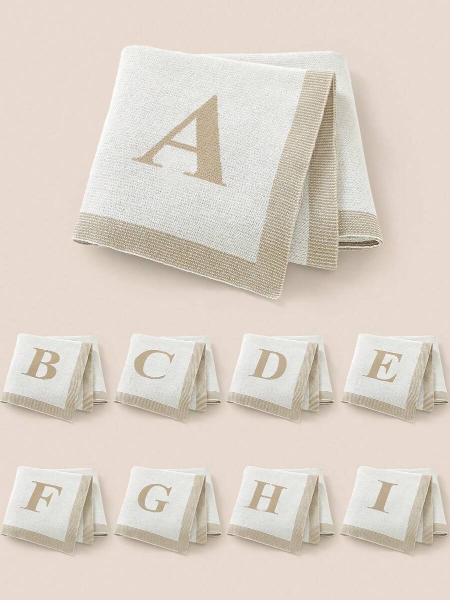 1pc 26 Letter Knitted Baby Blanket, Minimalist Casual Infant Throw Blanket, Suitable For All Seasons - Off-white - View 1