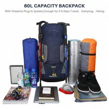 60L Waterproof Backpack MultiFunctional Backpack For Men Hiking Backpack With Rain Cover Multi Compartments Adjustable Straps Travel Bag For Outdoor Dad Gifts - Blue - View 6