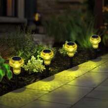 Luces solares de pascua para exteriores 4 unidades luces solares LED amarillas para hongos al aire última intervensión impermeables para decoración solar para patio día de San Valentín Halloween - Paquete de 4 dorados - Ver 8