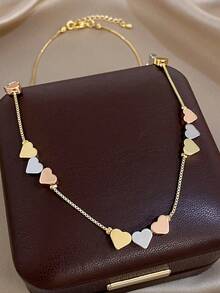 1Pc 18K Gold Plated Anti-Fading Modern Romantic Light Luxury Love Pendant Necklace, Three-Tone Heart In Gold Silver & Rose Gold, Women's Adjustable Statement Jewelry For Valentine's Day, Anniversary, Daily Wear, Party, Birthday Gift, Romantic Versatile Accessory - Multicolor - View 3