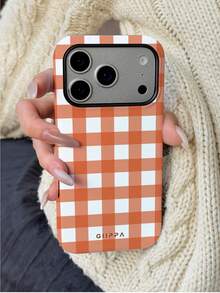1pc Orange Checkerboard Design Phone 17 Pro Max Case, Suitable For Phone 16 Pro Max, 15 Pro Max, 14 Pro Max, Korean Stylish And Interesting Phone Case, Compatible With 11/12/13/14/15/16 Pro Max Plus, Elegant Design Suitable For Both Men And Women, Ideal Gift For Christmas, Valentine's Day, Easter, Wedding Season And Birthday For Girlfriend - Multicolor - View 5
