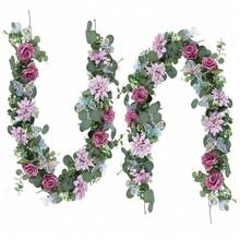 1/2pcs Purple Artificial Rose Vine 70.86 Inch Spring Hanging Floral Garland, Green Eucalyptus Plant Wreath With Butterflies, Suitable For Wedding Party Arch Backdrop, Garden Porch Wall Staircase Fireplace Dining Table Home Decor, Mother's Day Gift - Laser Butterfly Vine - Rose Purple - View 3
