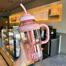 1pc Oversized Iced Beverage Cup, Minimalist High-Quality Large Capacity Water Bottle With Tea Infuser, Portable Handle & Straw, Summer Cooler - Multicolor - View 9