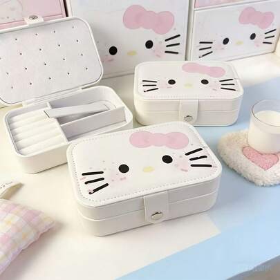 SANRIO 1pc Portable Compact Jewelry Box, Suitable For Storing Earrings, Rings, Necklaces. Anti-Oxidation, Exquisite Earring Storage. Ideal Creative Gift For Back To School Season And Birthdays