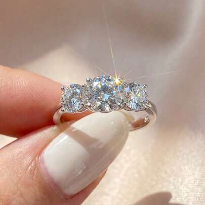 1 Carat Luxury Round Colorless Moissanite Diamond Engagement Ring, Exquisite Wedding Jewelry, Women's Wedding Band, Bridal Jewelry, Promise Ring