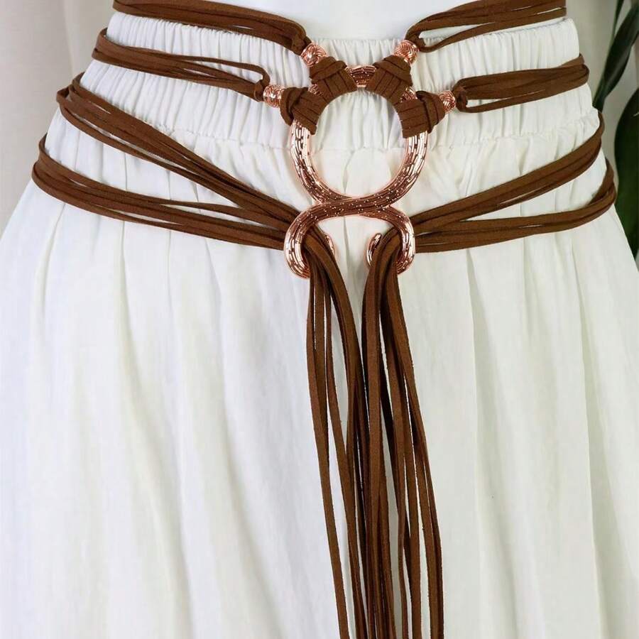 1pc Plus Size Knotted Rope Belt, Suitable For Women, Nordic Witch Waist Chain, Troll Diagonal Waist Belt, Shaman Pagan Viking Accessory, Bohemian Renaissance Market Waist Rope, DIY Waist Rope - C - View 1