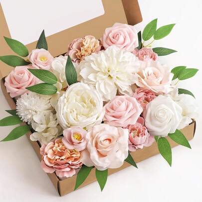 Juego de flores artificiales DIY, ramo de rosas falsas, arreglo floral de boda para novia, decoración central colorida, adorno de escritorio, flores falsas de estilo bohemio con tallos, adecuado para decoración de pasteles, fiestas en el hogar, decoración interior y exterior