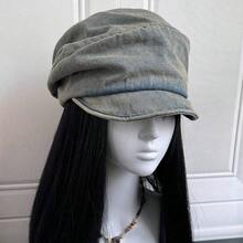 Japanese Style New Solid Color Vintage Distressed Denim Beret Hat For Women Summer Artistic Niche Design Versatile Painter Hat - Retro Blue - 查看 3
