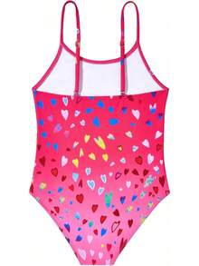 Girls Bathing Suit Size 2-10 Years - Cute Toddler Swimsuit Girl Adjustable One Piece Swimwear For Summer Beach Wear - Colorful Heart - 查看 2